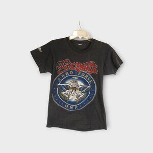 Vintage 1986 Aerosmith Aero Force One Tour Size M Screen Stars Gray